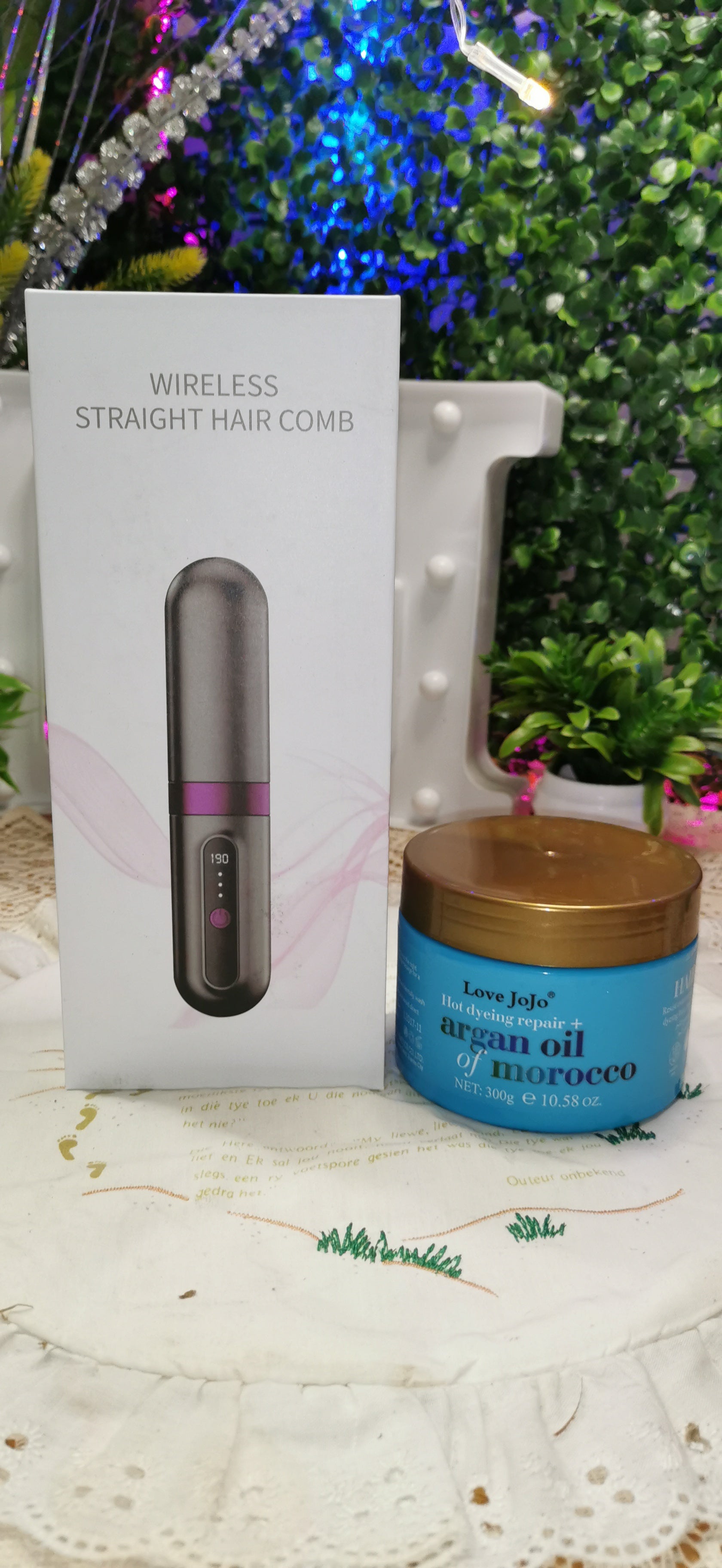 Wireless rechargeable straightning brush combo